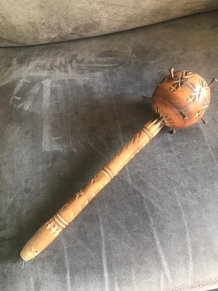 Mace Strijdvlegel Goedendag Hout Vintage., Overige onderwerpen, Handgemaakt, Ophalen of Verzenden, Wanddecoratie