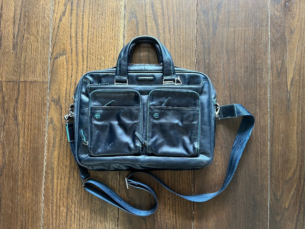 Premium Piquadro Genuine Leather Laptop Bag / Briefcase, Gebruikt, Verzenden, Laptophoes, Blauw