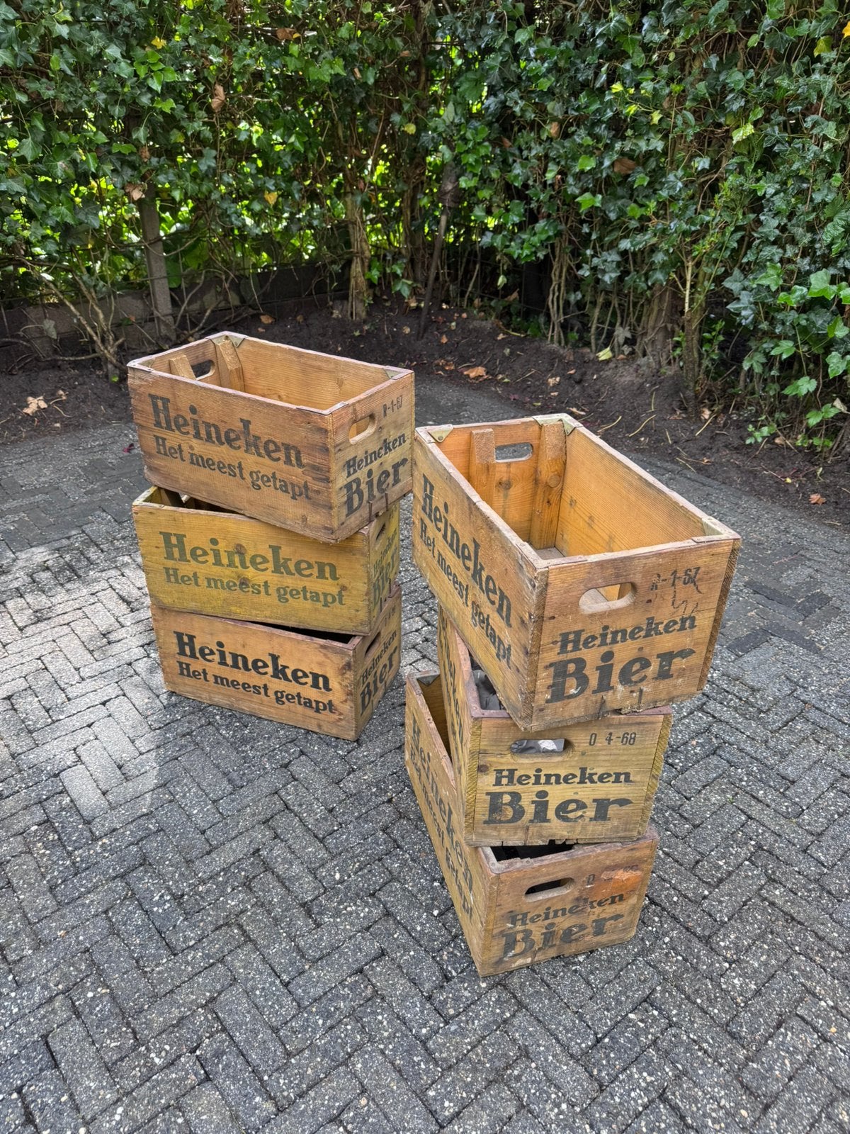 Heineken kratjes hout 6 stuks 1966-1969, Ophalen, Gebruikt, Minder dan 35 cm, Minder dan 50 cm