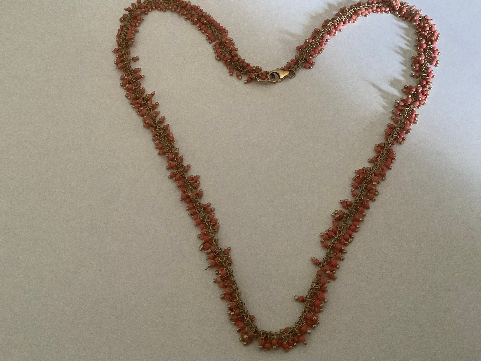Vintage zilveren gouden ketting Bloedkoraal 925/14 k, Sieraden, Tassen en Uiterlijk, Kettingen, Verzenden, Zo goed als nieuw, Goud
