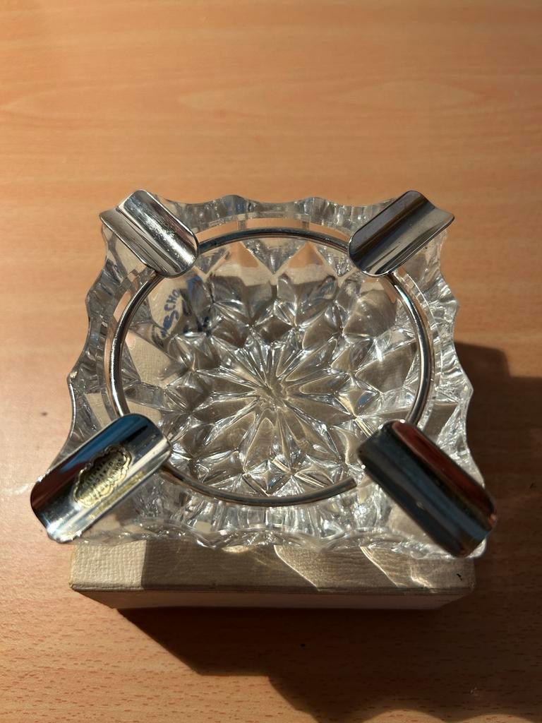 Vintage Echt Bleikristall Asbak met Metalen Bakje, Antiek en Kunst, Ophalen of Verzenden