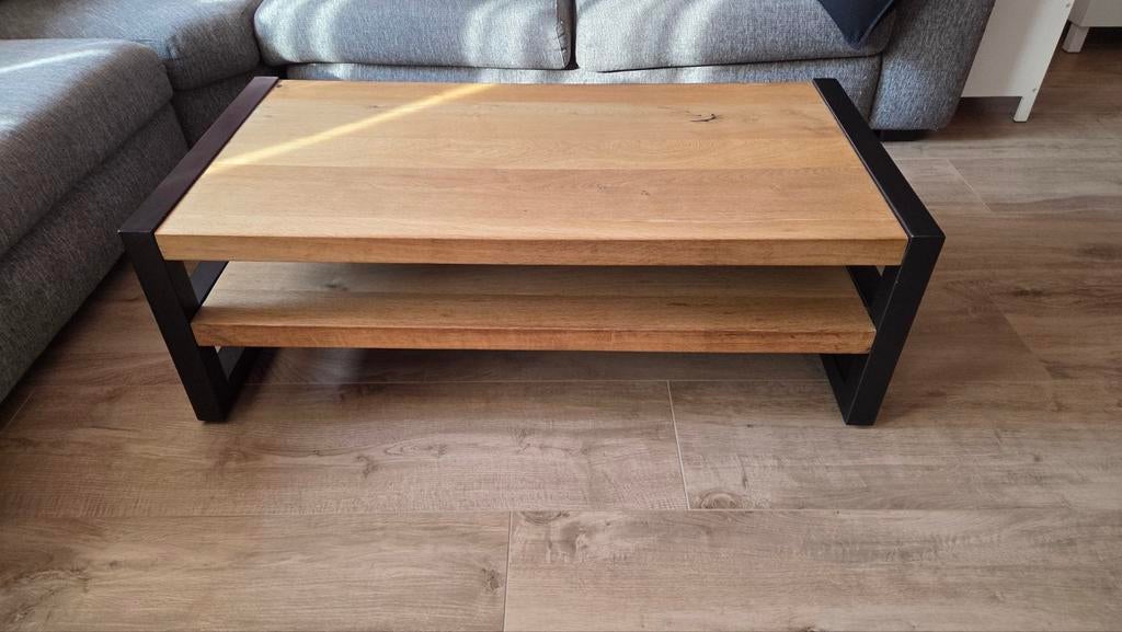Eikenhouten salontafel Brooklyn van Happy@Home, Ophalen, 100 tot 150 cm, Industrieel, Modern, 50 tot 100 cm