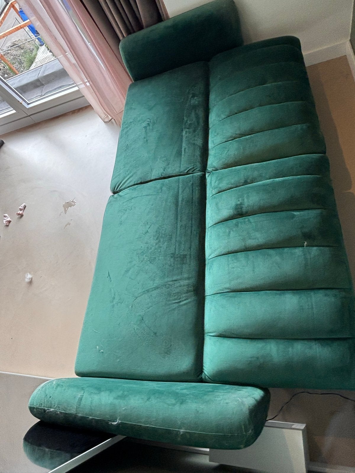 Groene fluwelen slaapbank - zo goed als nieuw, Huis en Inrichting, Ophalen, Tweepersoons, 75 tot 100 cm, Zo goed als nieuw