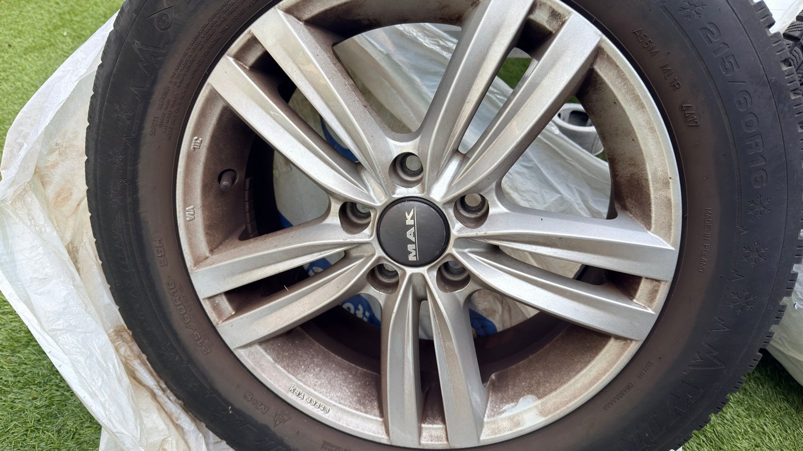 4 lichtmetalen velgen 16 inch met winterband  215/60R16, Ophalen, 16 inch, Winterbanden, Band(en)
