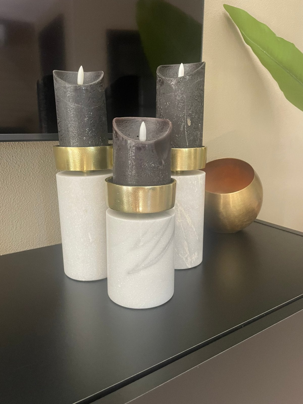 Set van 3 marmeren kandelaars Goud-Wit, Huis en Inrichting, Ophalen of Verzenden, Zo goed als nieuw, Goud