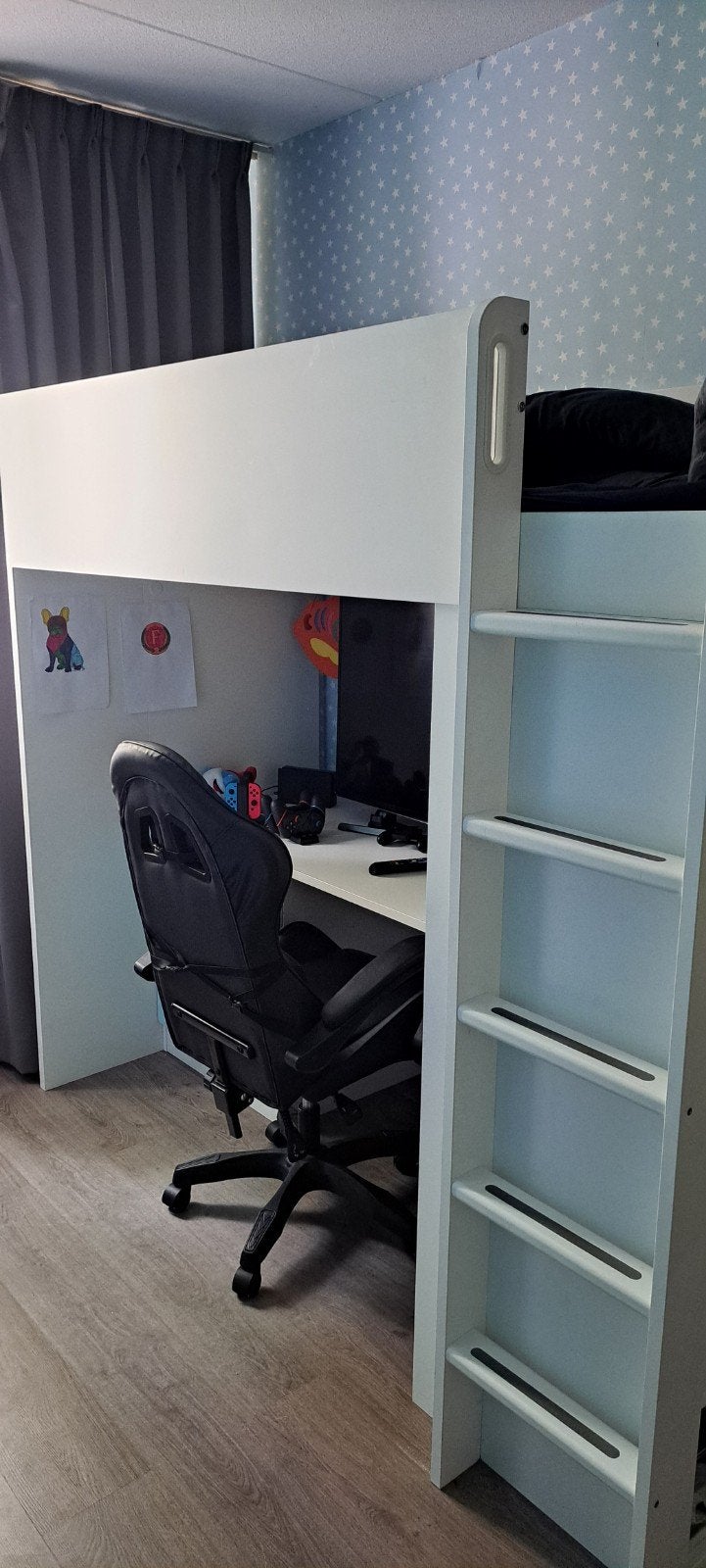 Hoogslaper met bureau en opbergruimte, Ophalen, Gebruikt, Eenpersoons, 90 cm