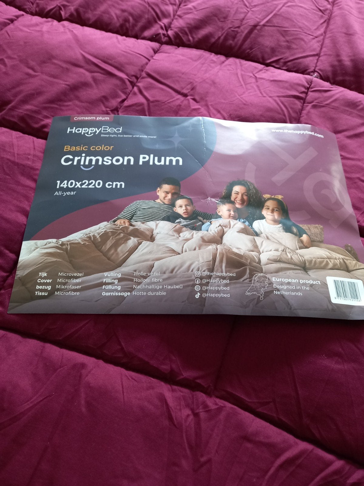 HappyBed Dekbedovertrek Crimson Plum 140x220 cm, Ophalen, Eenpersoons, Overige merken, Polyester