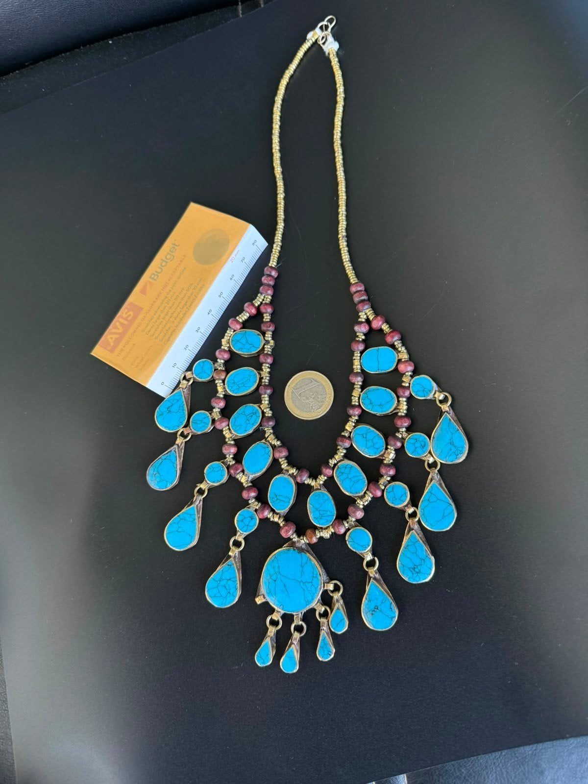 Afghaanse Choker Ketting met Turkoois en Houten Kralen, Sieraden, Tassen en Uiterlijk, Ophalen of Verzenden, CSJ, Stenen choker met houten kralen, Afghaanse ketting, Afghaanse sieraden, choker, etnische ketting
