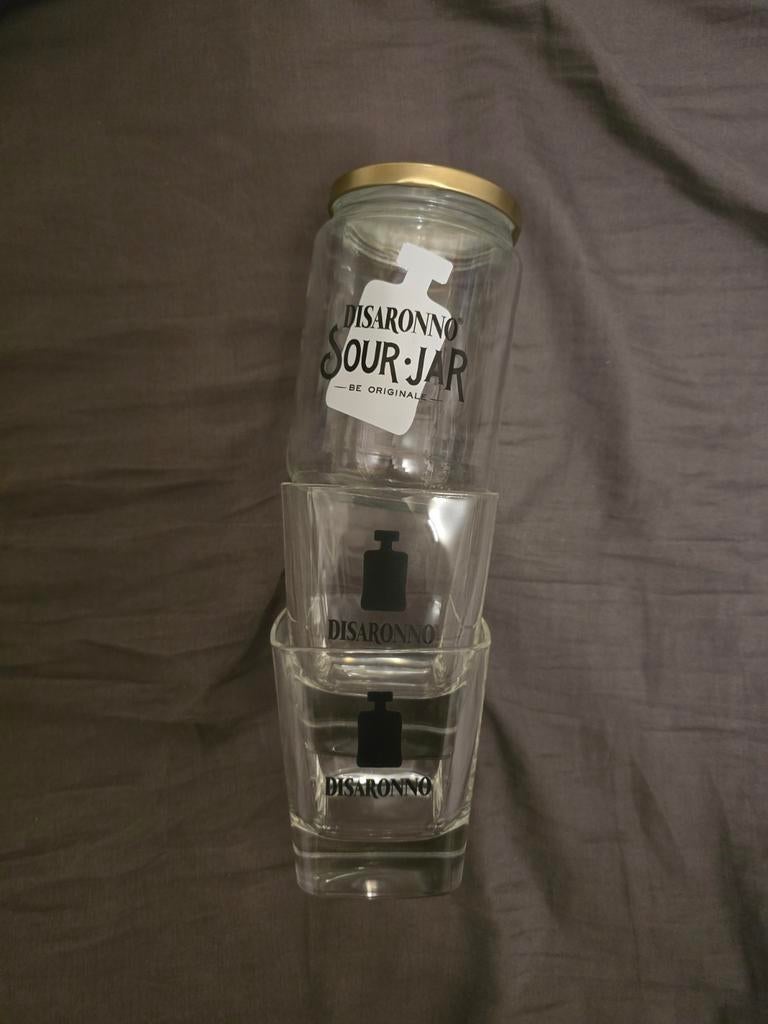 Disaronno Sour Jar en Glazen Set, Huis en Inrichting, Glas, Ophalen of Verzenden, Zo goed als nieuw, Voorraadpot