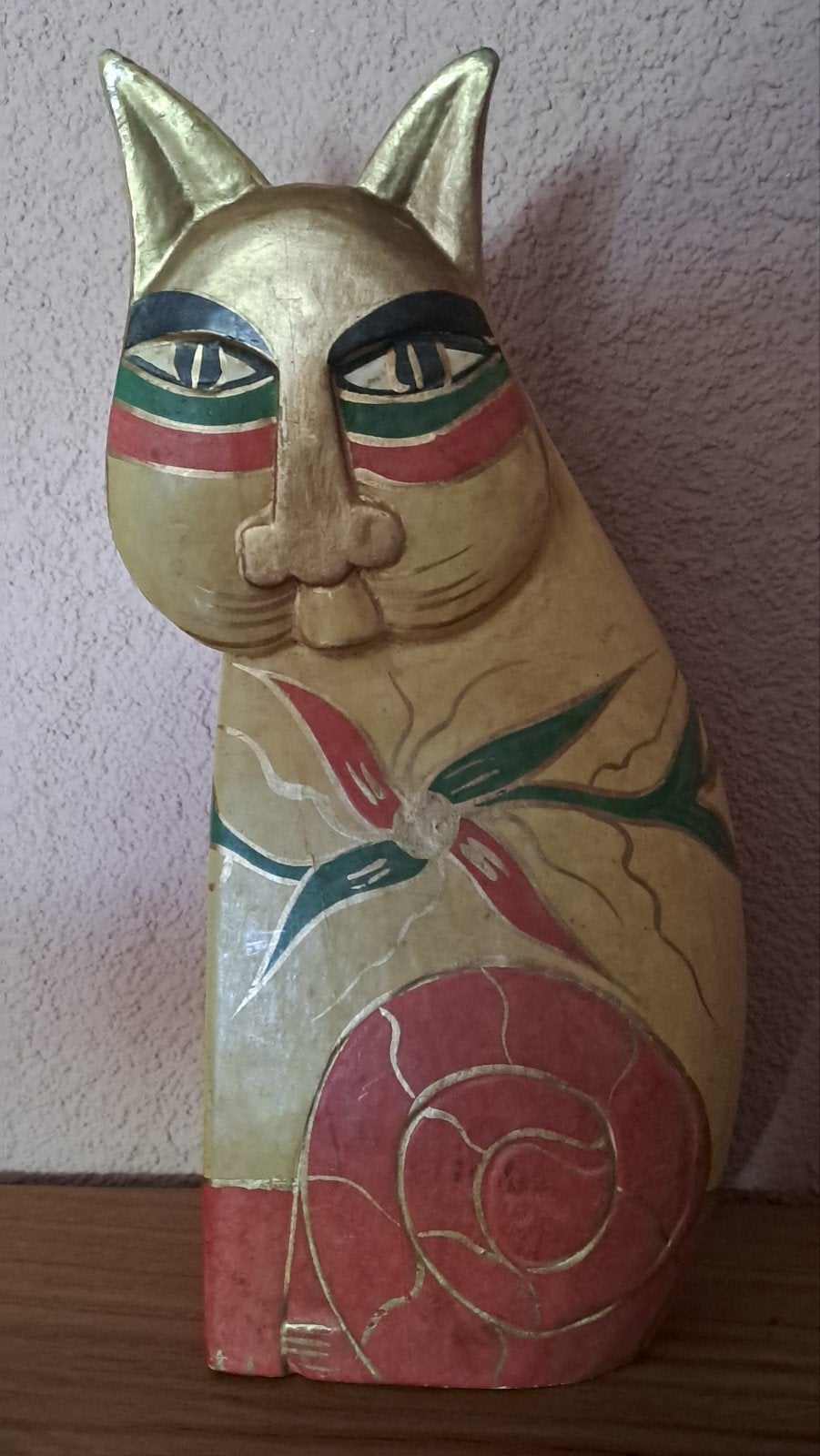 Decoratieve Houten Kat - Handgeschilderd, Antiek en Kunst, Kunst | Beelden en Houtsnijwerken, Handgemaakt, Ophalen of Verzenden