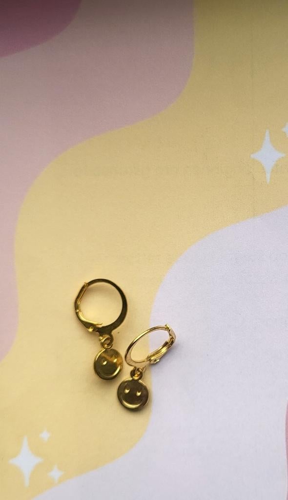 Gouden oorbellen met smiley, Overige materialen, Hangers, Verzenden, Nieuw