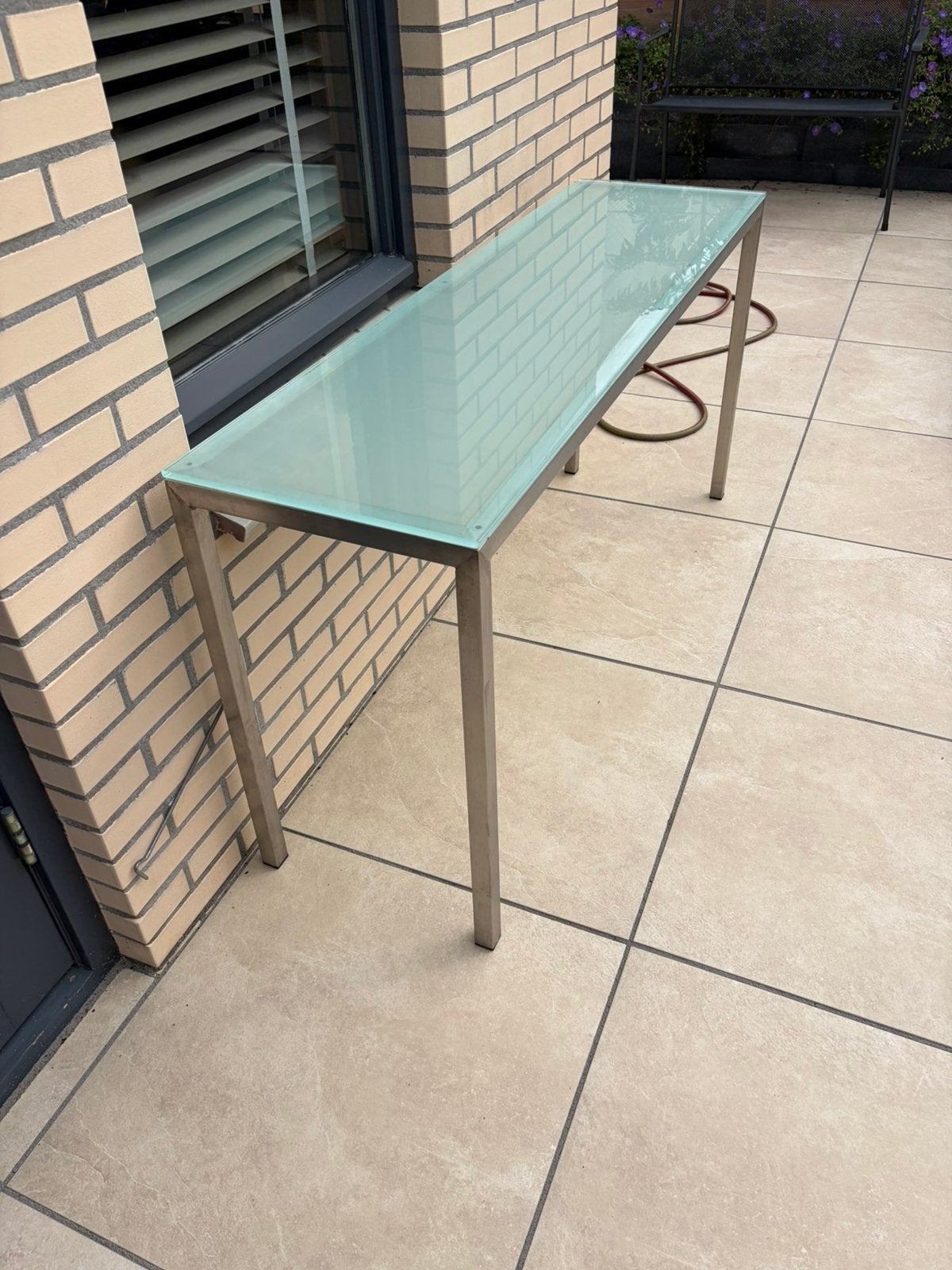 Sidetable voor binnen en buiten, Ophalen, Gebruikt, 100 tot 150 cm, Rvs glas