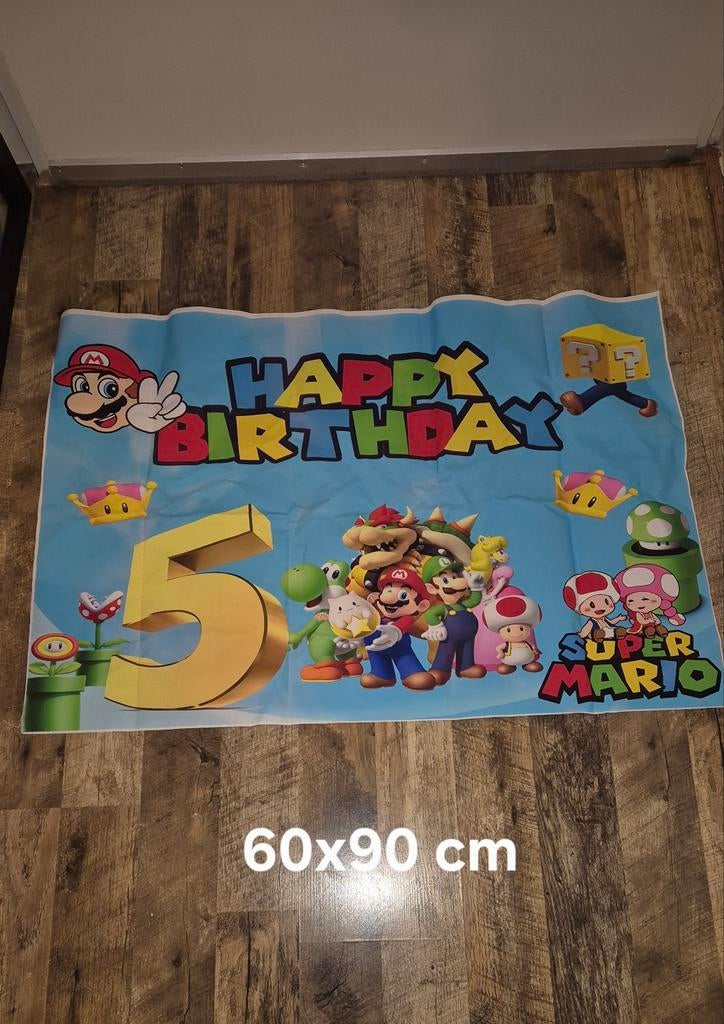 Mario 5e verjaardags banner 60x90cm, Ophalen, Versiering