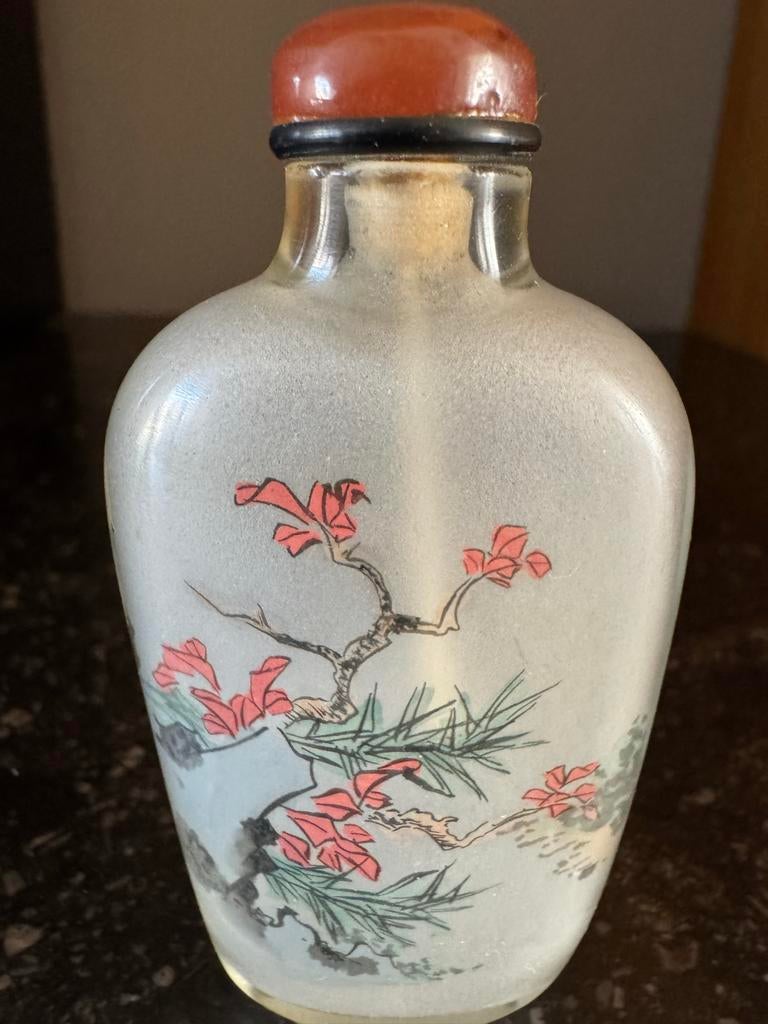 Antieke Chinese Snuff Bottle - Handgeschilderd Glas, Antiek en Kunst, Antiek | Glas en Kristal, Verzenden