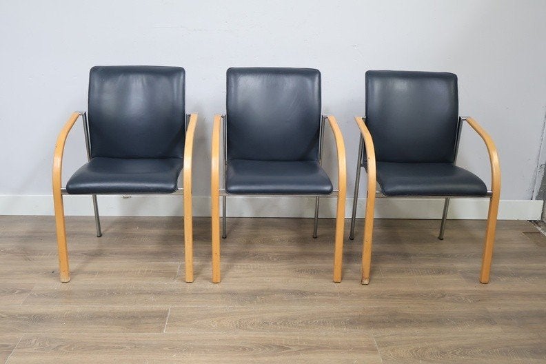4x Leolux Cimaronne Stoelen Leer Donkerblauw, Ophalen, Blauw, Leer, Zo goed als nieuw