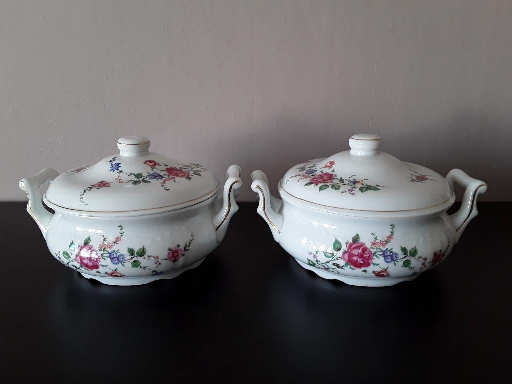 2 retro dekschalen met bloemmotief (Jarolina), Ophalen of Verzenden
