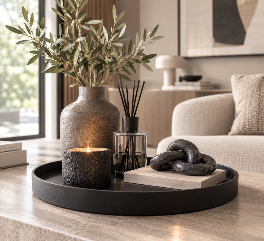 Diga Colmore Stoer decoratie plateau mat zwart Nieuw!, Met opstaande rand, Rond, Nieuw, Ophalen of Verzenden
