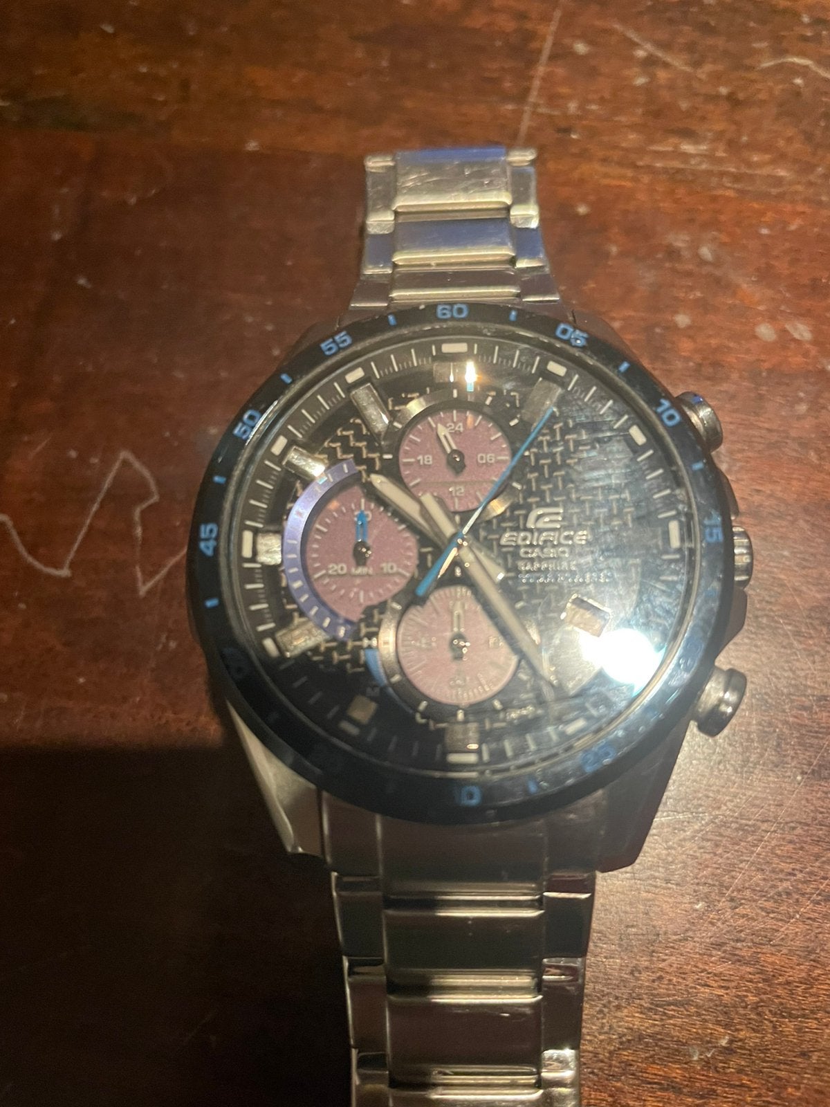 Casio Edifice Solar Horloge - Saffierglas & Stopwatch, Casio, Gebruikt, Staal, Polshorloge