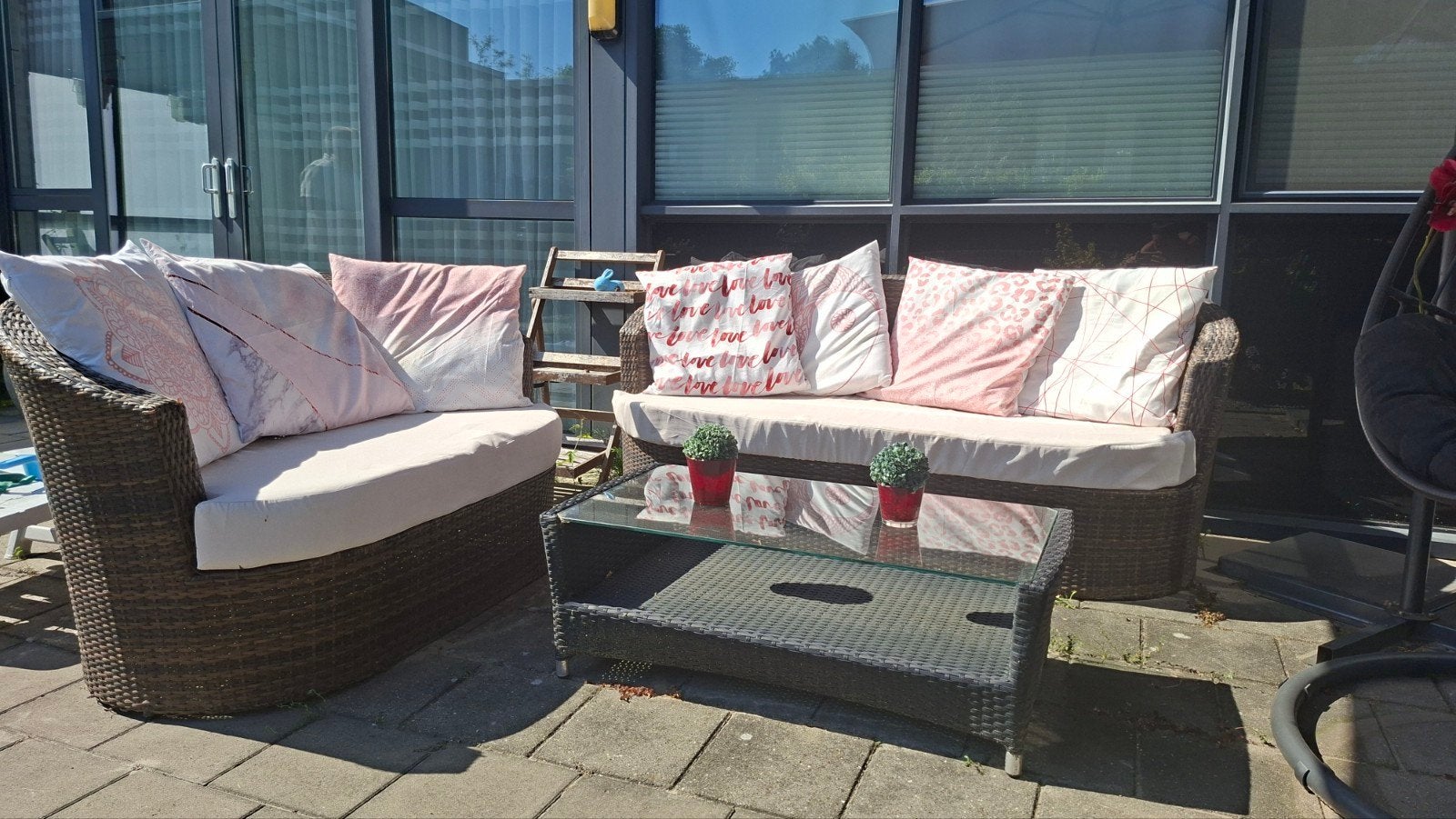 Wicker Loungeset met 2 banken en salontafel, Ophalen, 5 zitplaatsen, Gebruikt, Loungeset