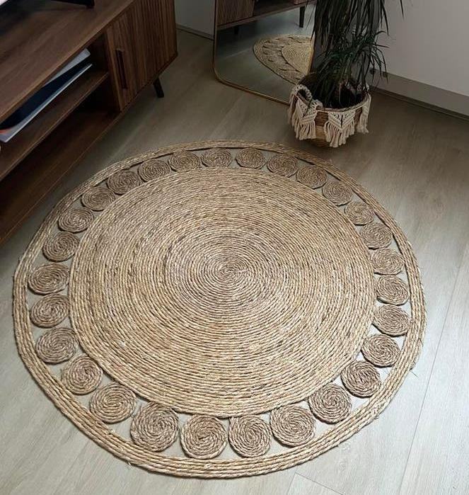 Vloerkleed Xenos, riet, 120 cm, Ophalen, 100 tot 150 cm, Beige, Rond