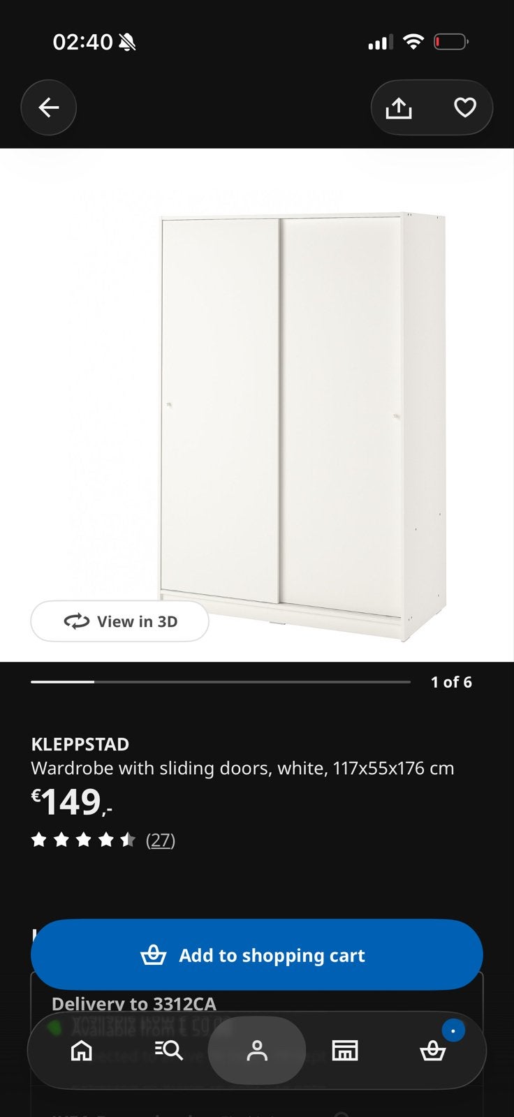 Foto 2 van IKEA KLEP Wardrobe (117x55x176cm)–Great Condition/Half Price