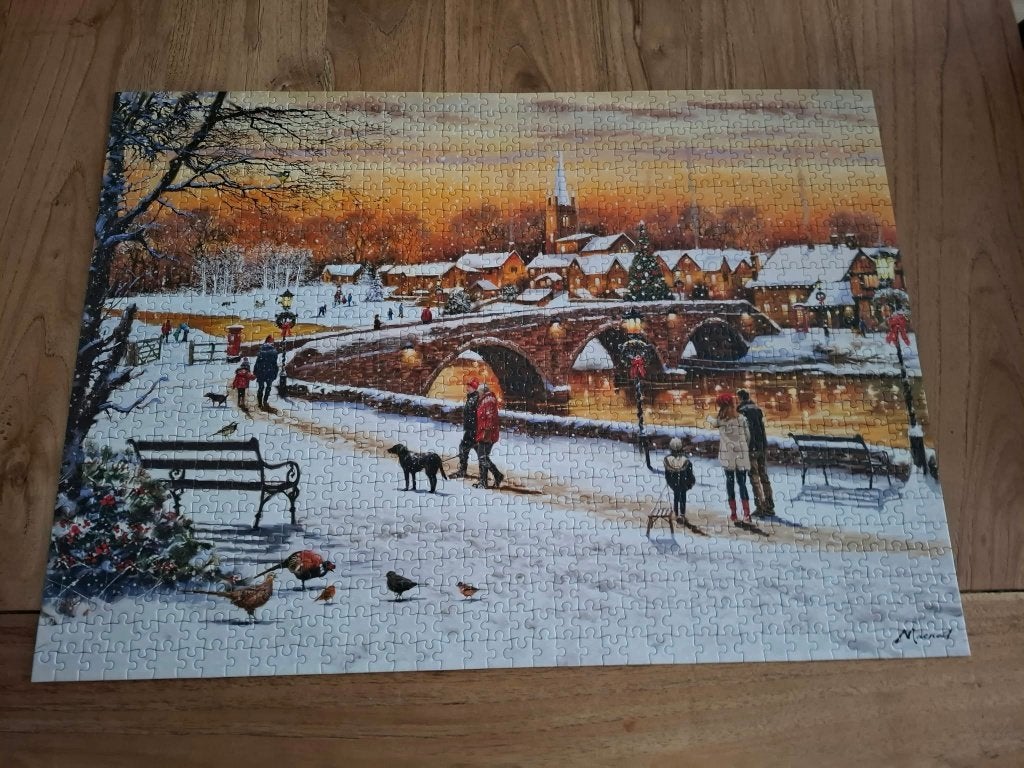 puzzel winter sunset 1000 stukjes, Ophalen of Verzenden, 500 t/m 1500 stukjes, Zo goed als nieuw, Legpuzzel
