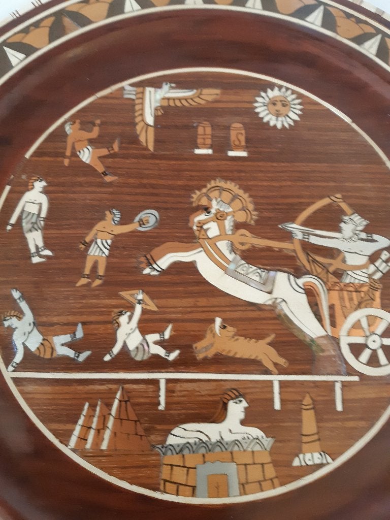 Vintage houten wandbord (35 cm) – Handgemaakt houtinlegwerk, Ophalen of Verzenden