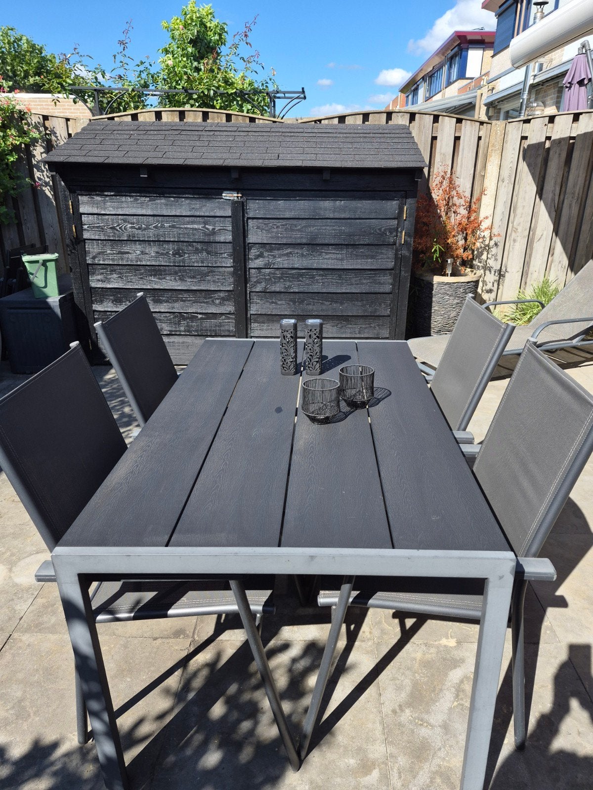 Tuinset met tafel (90x150) en 4 stoelen, Tuin en Terras, Ophalen, 4 zitplaatsen, Gebruikt, Aluminium