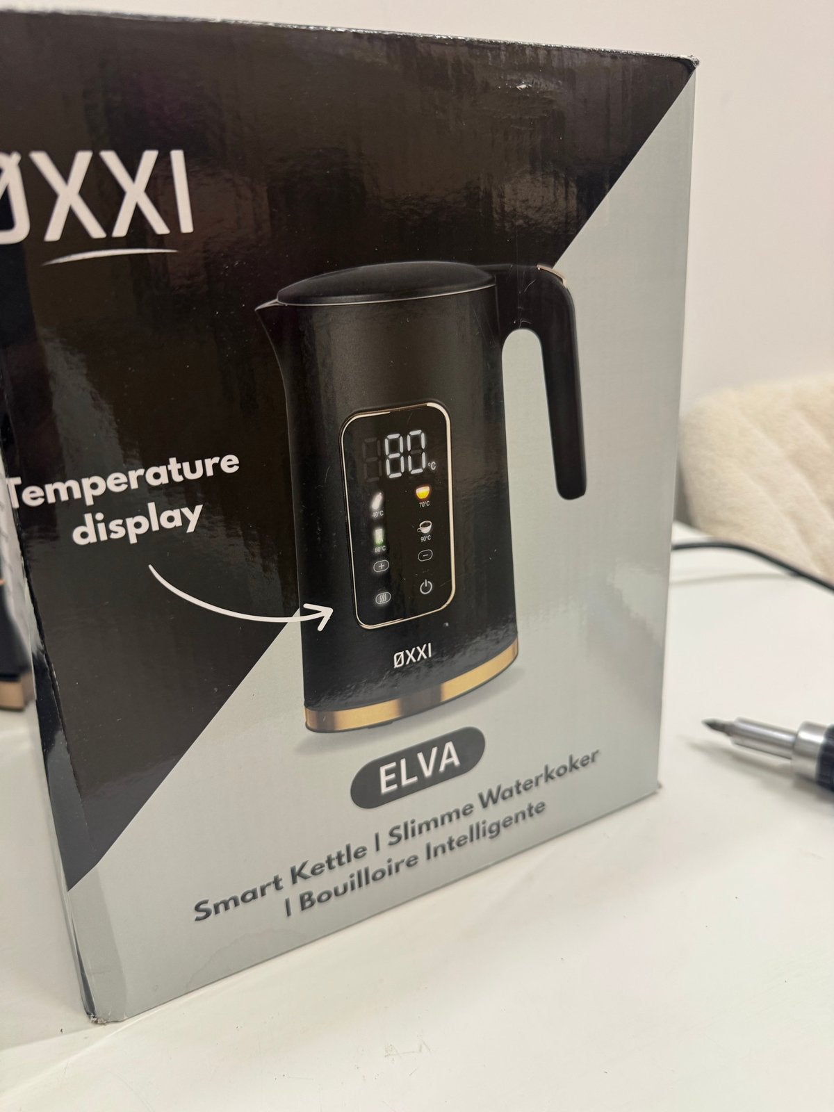 OXXI ELVA Slimme Waterkoker met Temperatuurdisplay, 1 tot 2 liter, Ophalen of Verzenden, Zo goed als nieuw, Draadloos