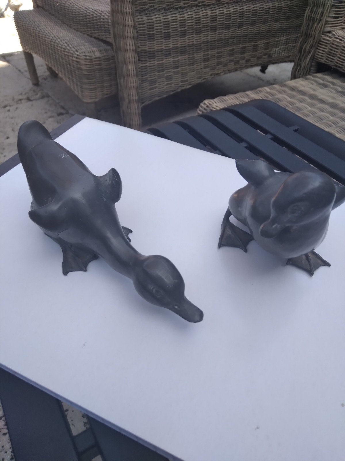2 Tinnen Eendjes - Decoratieve Beeldjes, Ophalen of Verzenden