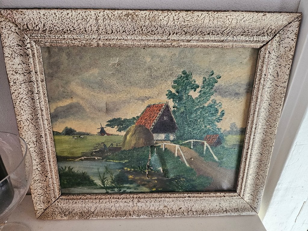 Prachtige antieke echt heel oude schilderij  signeert, Doek, Oud hollands, Overige technieken, Bijzondere lijst