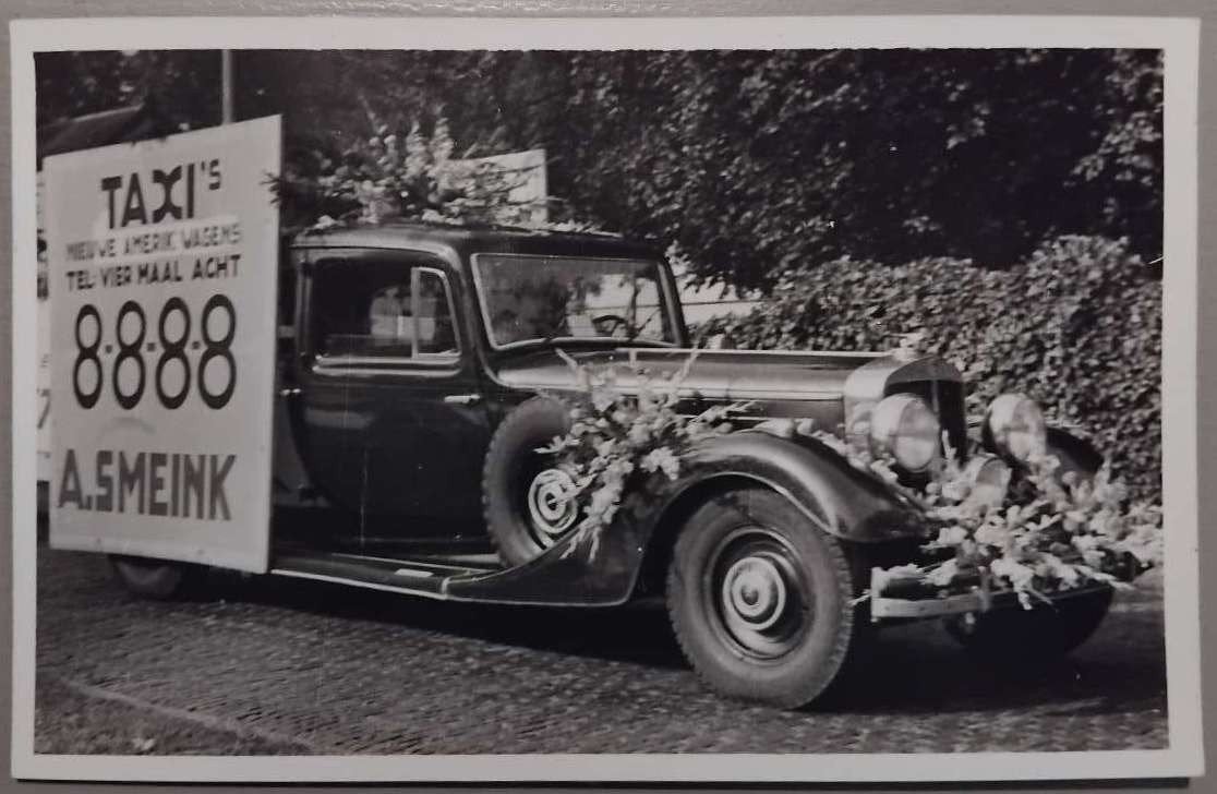 Fotokaart Taxi A.G. Smeink Bussum – Mercedes-Benz Jaren 30, Ophalen of Verzenden, 1920 tot 1940, Ongelopen, Noord-Holland