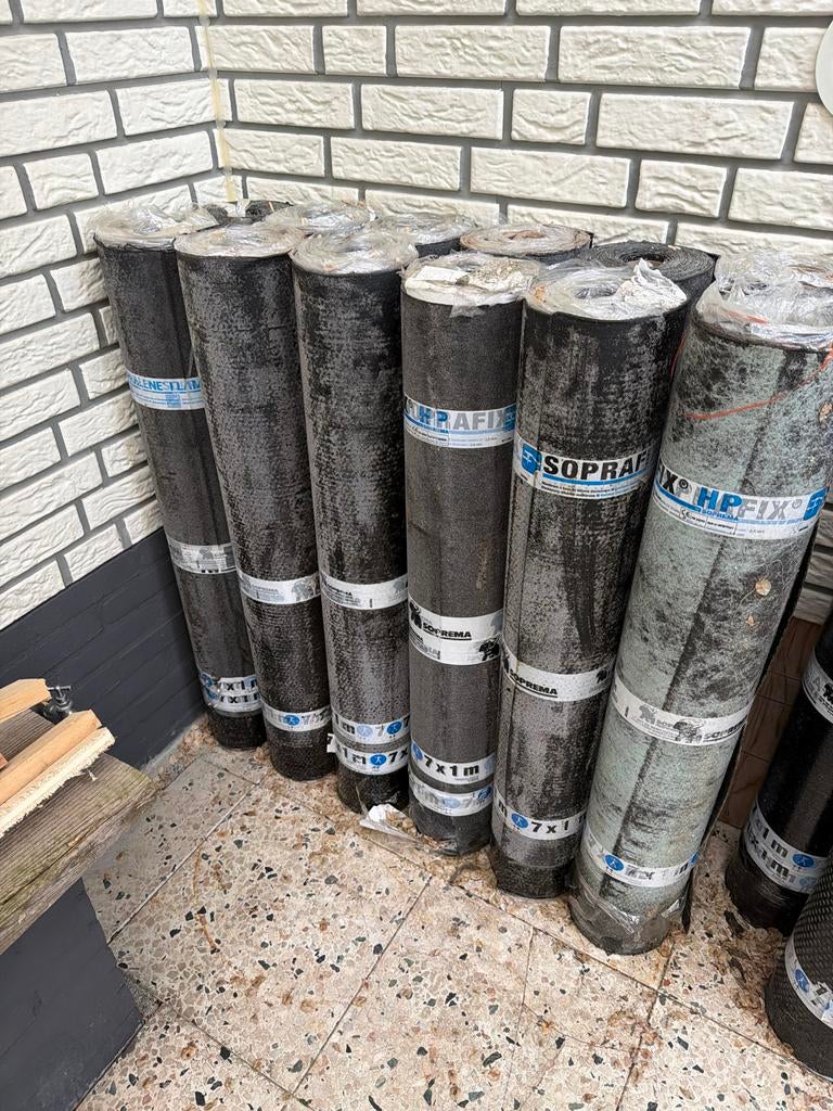 Soprema HP Fix Dakleer 18 Rollen onderlaag- 7x1m, Overige materialen, Gebruikt, Zwart, Ophalen of Verzenden