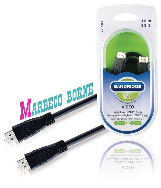 HDMI kabel 1 meter, Full HD, 4K High speed, nikkel Bandridge, Ophalen, Bandridge, Nieuw, Marbeco