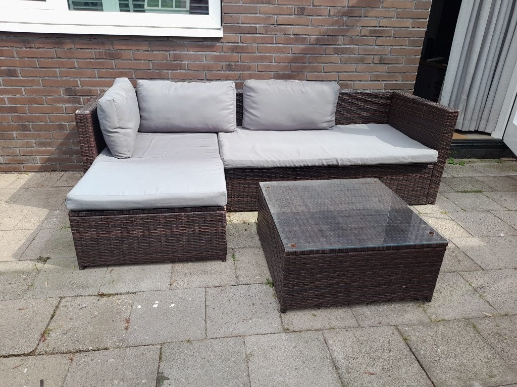 Lougeset, 4 zitplaatsen, Gebruikt, Rotan, Hocker