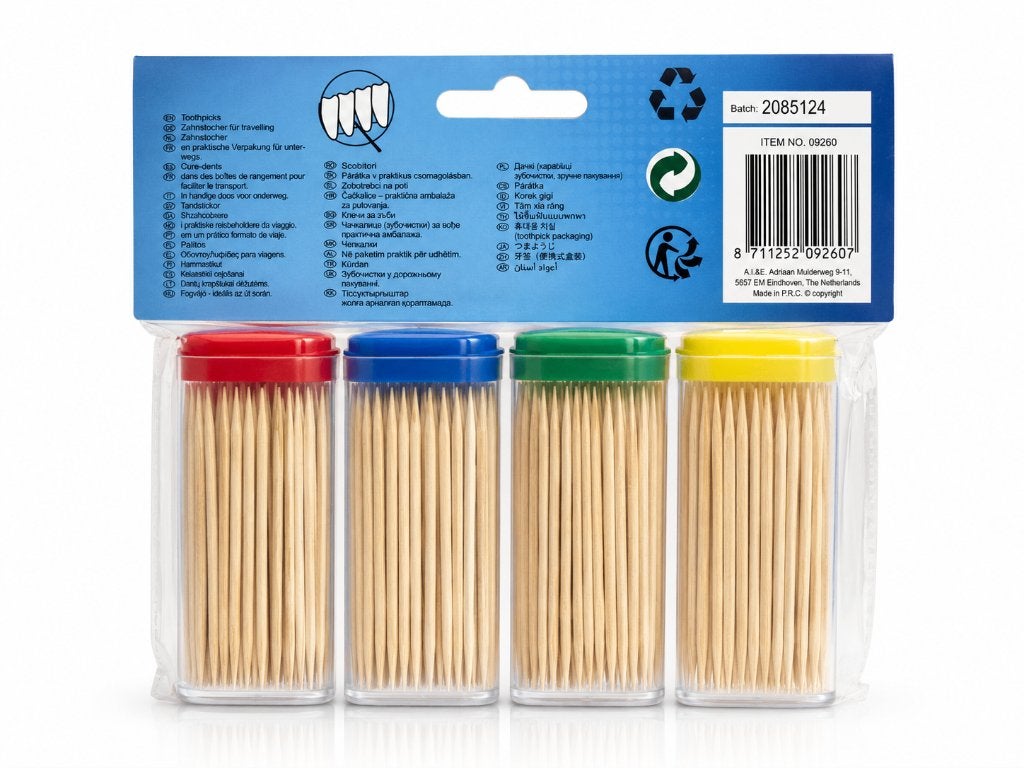 Partij tandenstokers 4-packs verzorgingsartikel markthandel, Nieuw, Ophalen of Verzenden, Lange Voren 2A, 5541RS Reusel, Info@nhp-international.com