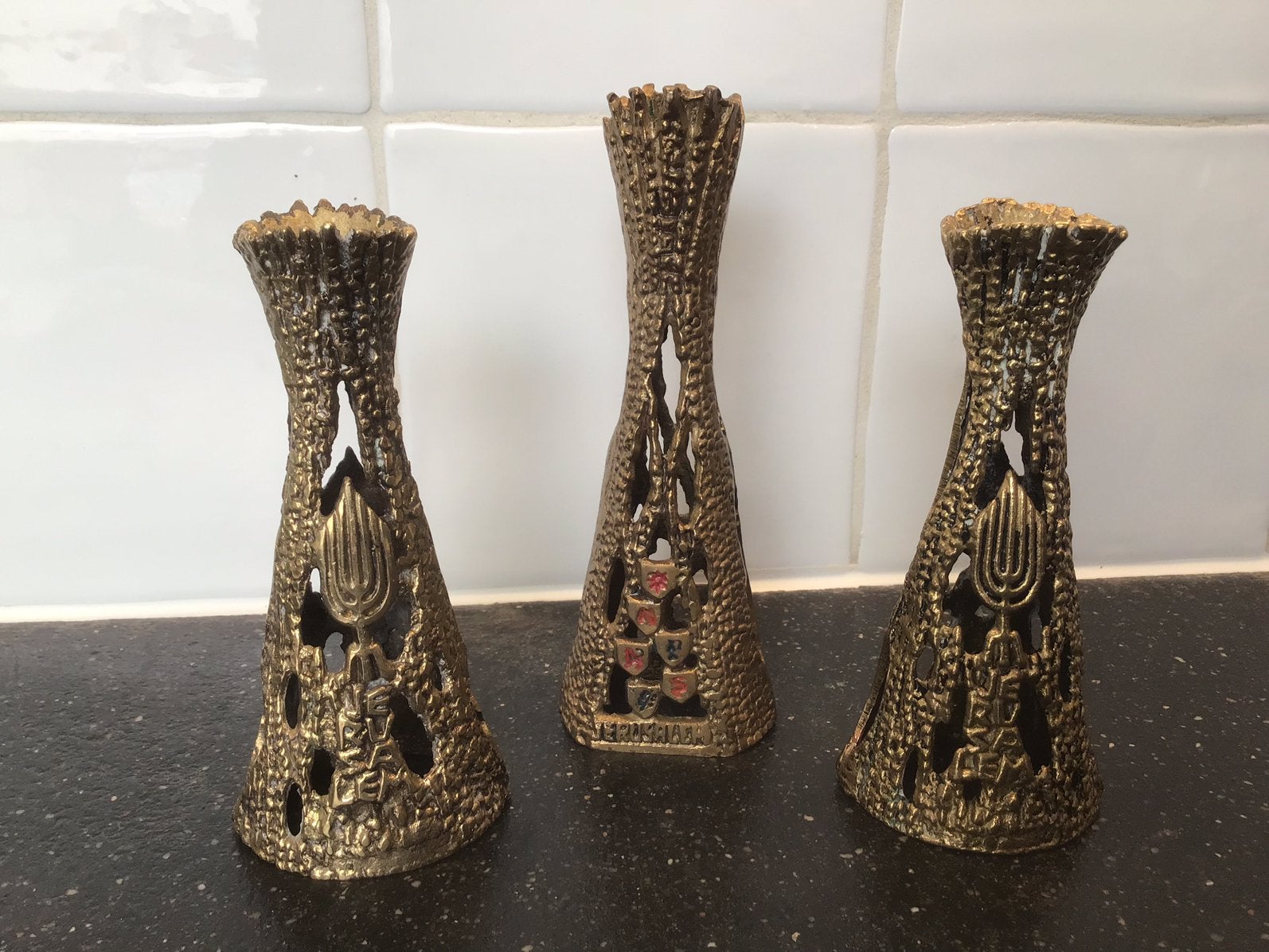 Set van 3 Shabbat kandelaars Brutalist Wainberg uit Israël, Antiek en Kunst, Antiek | Religie, Ophalen of Verzenden