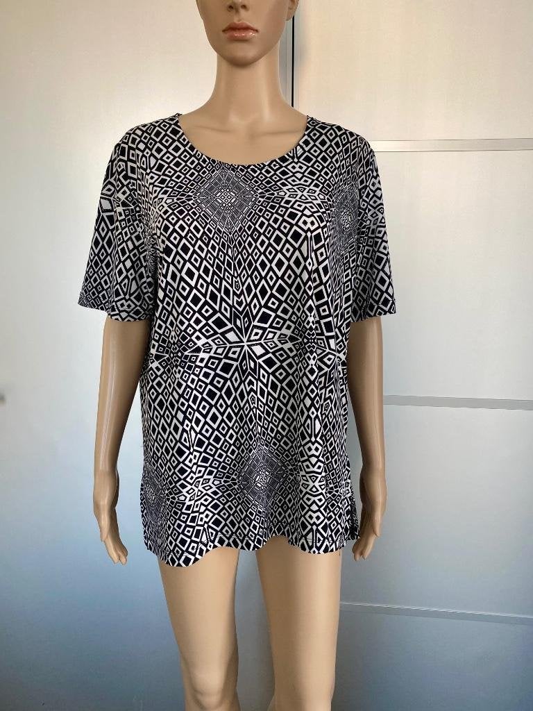 G412 Lang top shirt mt. L=42/44 zwart/wit Cadi-Gales, Kleding | Dames, Tops, Wit, Maat 42/44 (L), Ophalen of Verzenden, Zo goed als nieuw