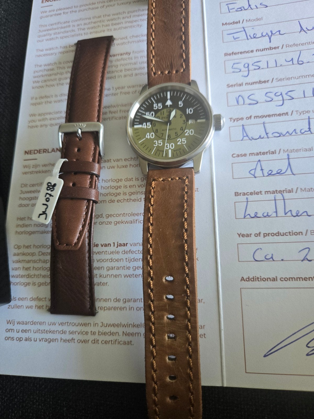 Fortis Flieger Automatic 595.11.46.3; Automatisch Heren Horl, Verzenden, Zo goed als nieuw, Leer, Overige merken