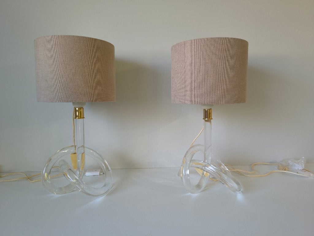 Dorothy Thorpe 'Pretzel', twee lucite tafellampen, Beige, Overige merken, Met kap, Zo goed als nieuw