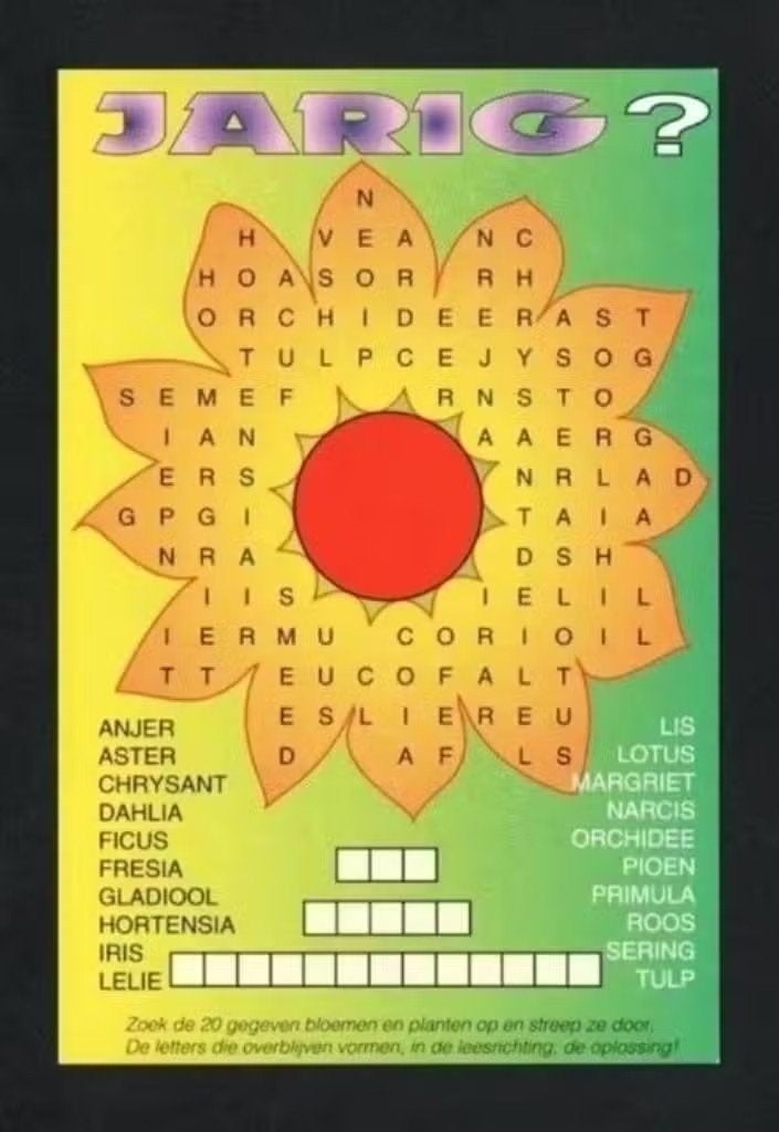 Ansichtkaart Woordzoeker Puzzel., Verzamelen, Ansichtkaarten | Themakaarten, Ophalen of Verzenden, 1980 tot heden, Ongelopen, Feest(dag)