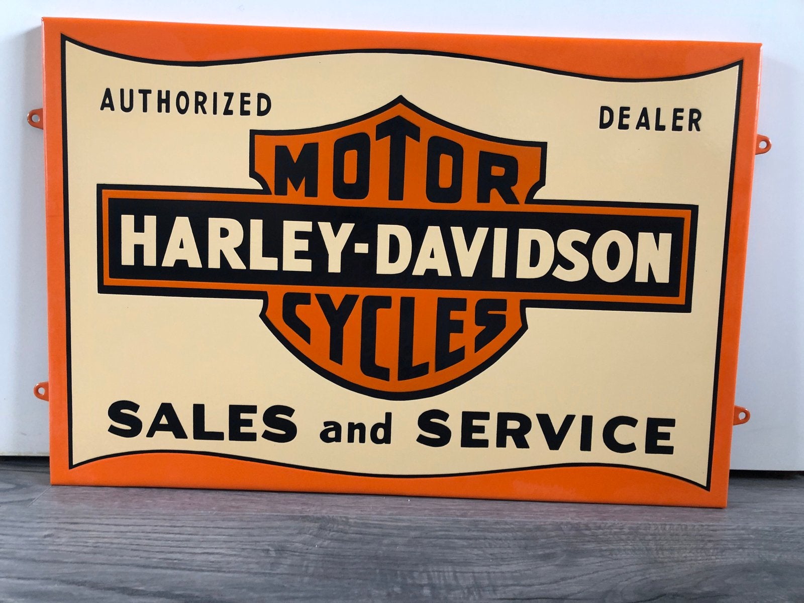 Zwaar Emaille bord Harley-“Davidson met omgezette randen, Ophalen of Verzenden, Gebruikt, Reclamebord