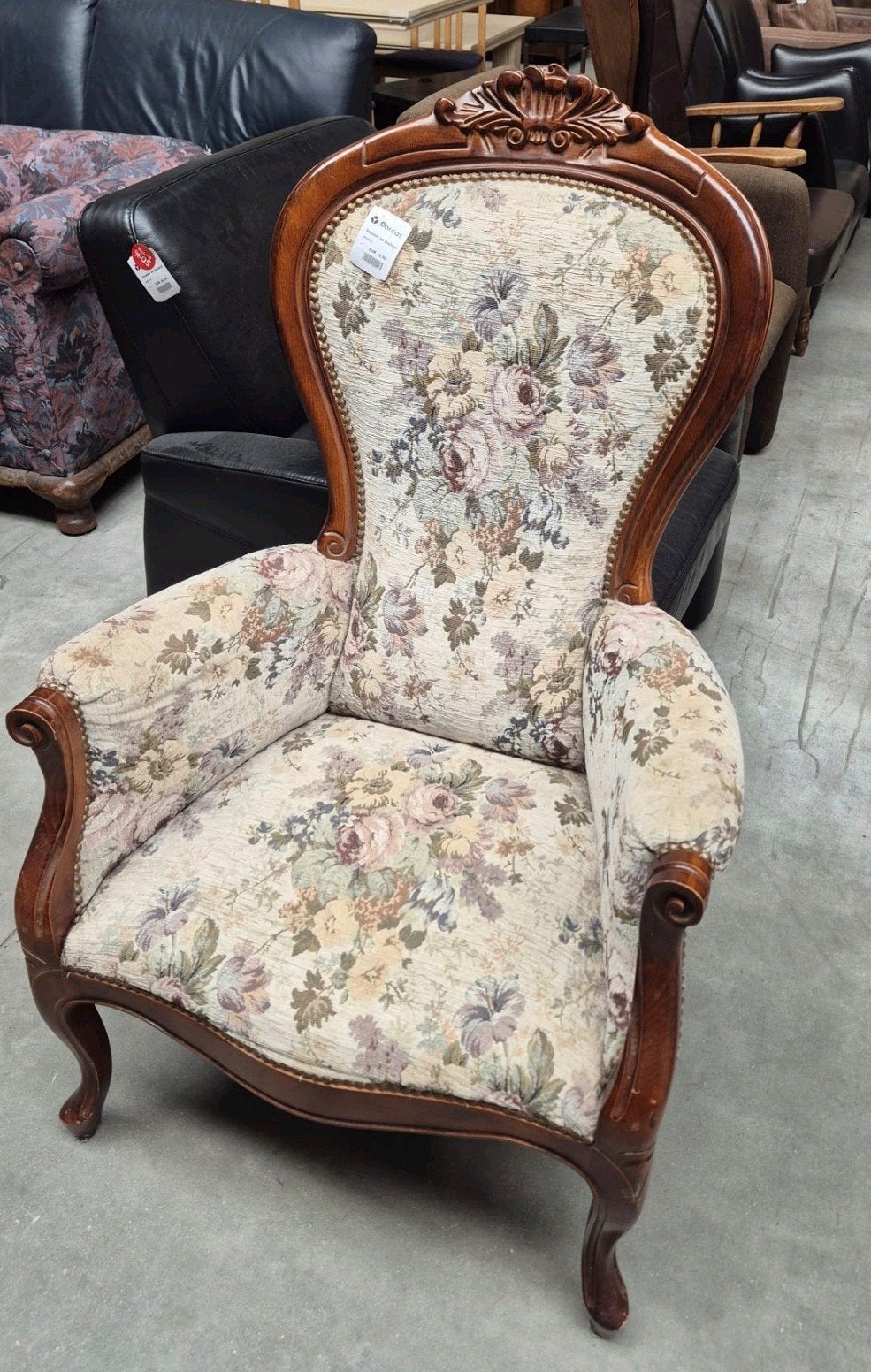 Antieke Victoriaanse stoel met bloemenbekleding, Antiek en Kunst, Antiek | Meubels | Stoelen en Banken, Ophalen