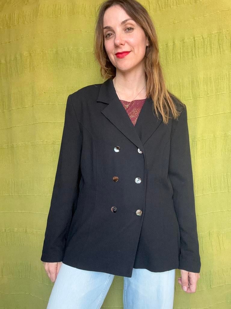 Vintage blazer - zwart - Foxy - 42 / XL of oversized, Hgv, Zwart, Hgv, Maat 42/44 (L)