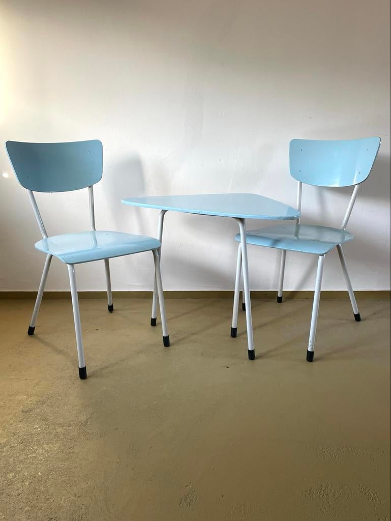 Vintage Slaapkamer Setje, Huis en Inrichting, Stoelen, Gebruikt, Twee, Metaal, Blauw, Ophalen