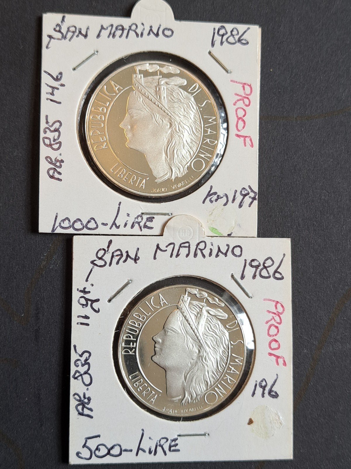 San Marino 500 en 1000 lire 1986 proof, Postzegels en Munten, Ophalen of Verzenden, Overige landen, Setje, Zilver