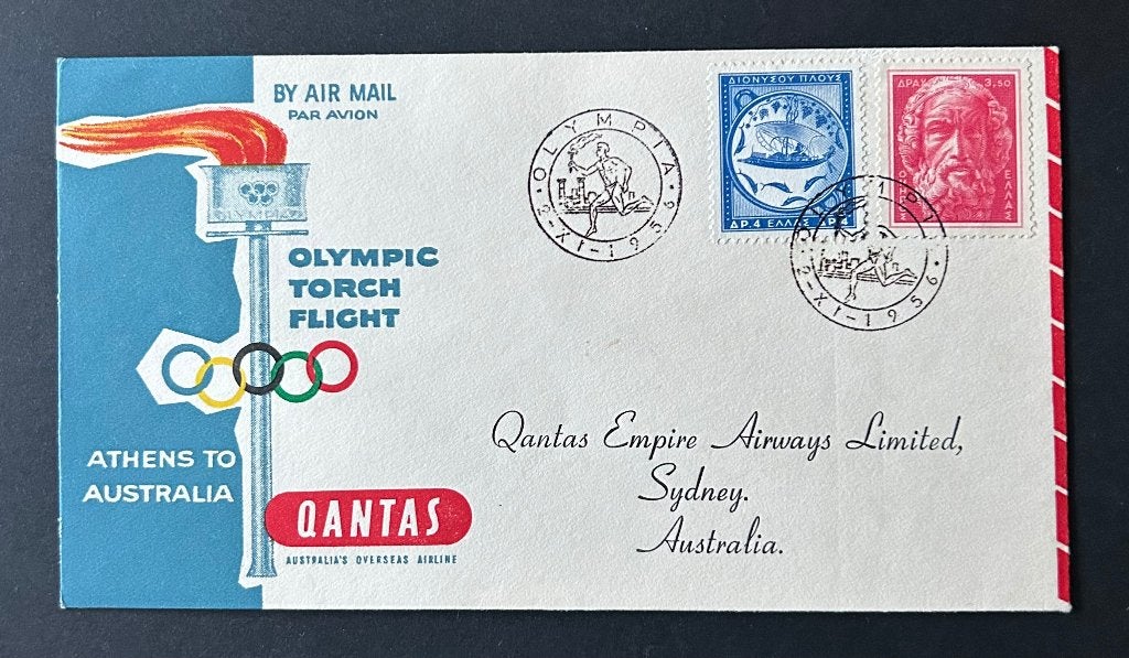 Historische Qantas Olympic Torch Flight 1956 (Athene-Sydney), Postzegels en Munten, Postzegels | Eerstedagenveloppen, Ophalen of Verzenden