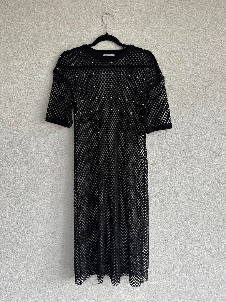 Zara Y2K zwarte mesh gehaakte jurk met parels, Kleding | Dames, Maat 38/40 (M), Zwart, Zara, Ophalen of Verzenden