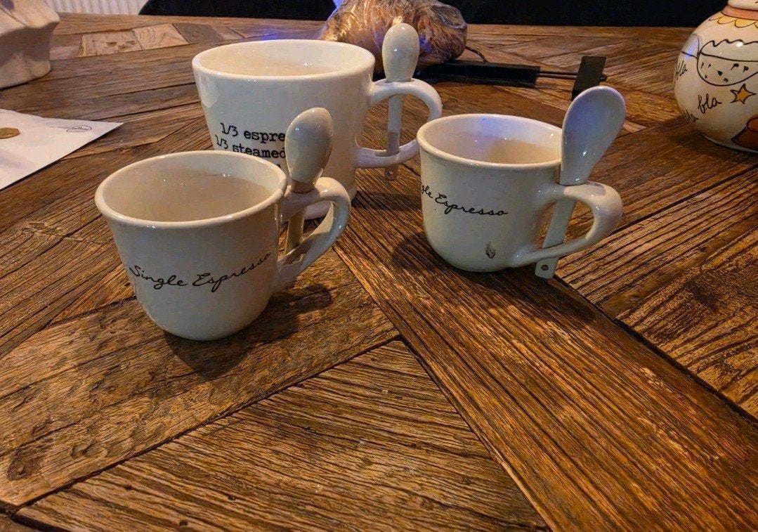 RM Leuke espresso kopjes en 1 cappuccino kop met lepels, Ophalen of Verzenden, Nieuw, Overige stijlen, Kop(pen) en/of Schotel(s)