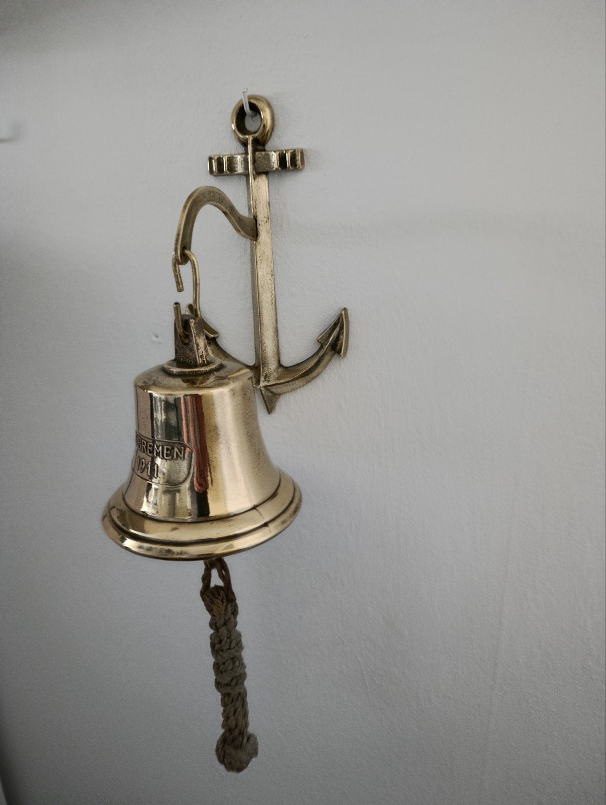 Oude Koperen Bel met ophang Anker, Ophalen of Verzenden